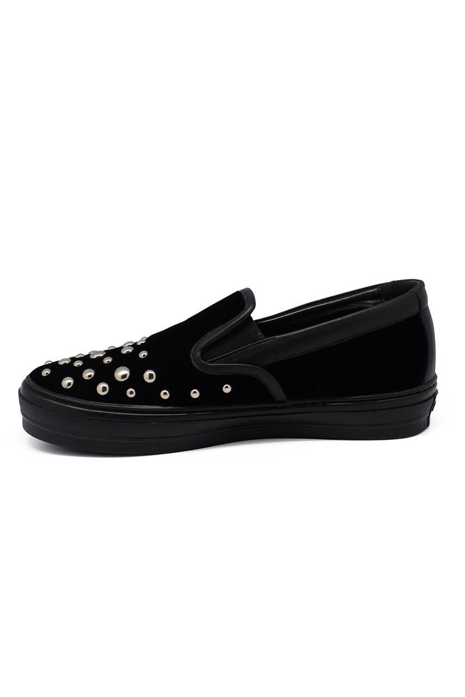 Black Velvet Slip-On With Metallic Studs