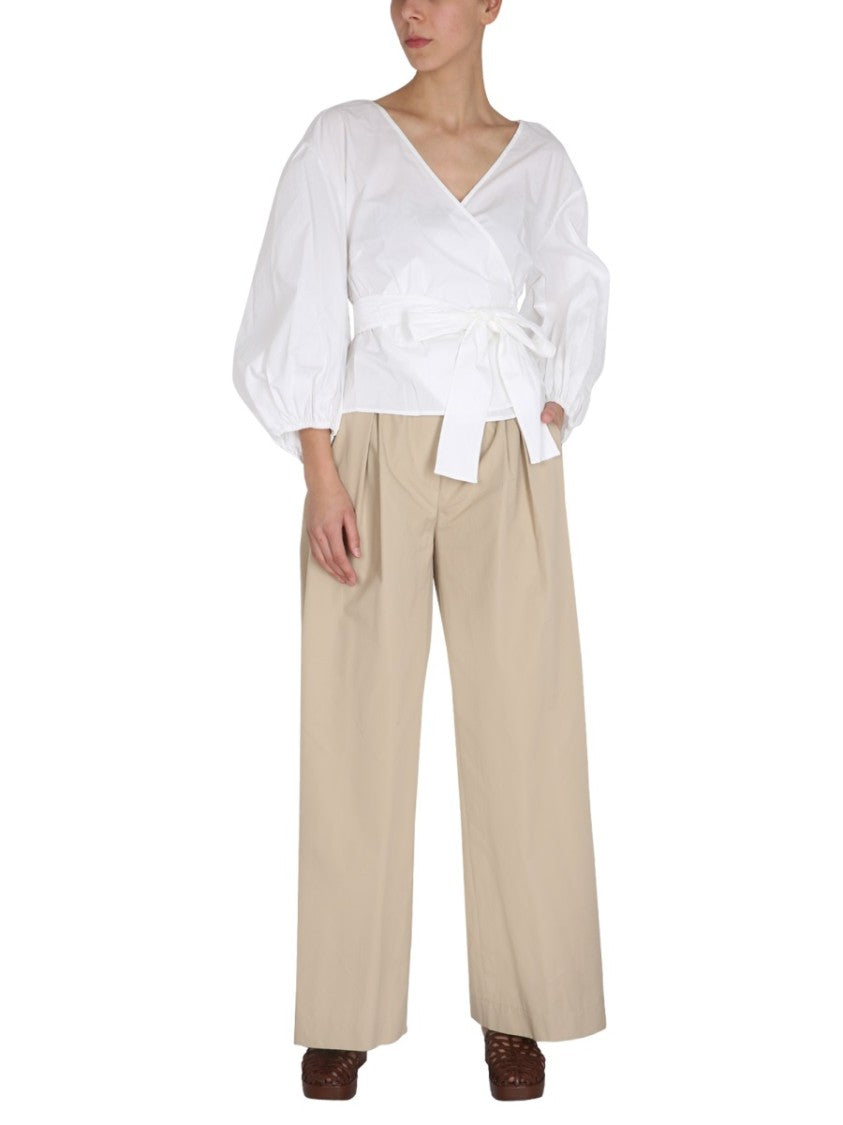 Wide-Leg Poplin Pants With Drawstring Waist