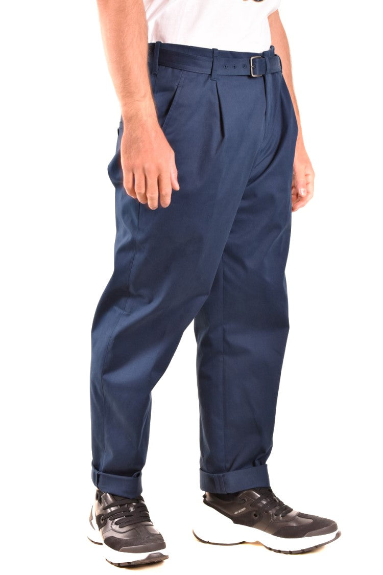 Relaxed Fit Blue Trousers With Tapered Leg