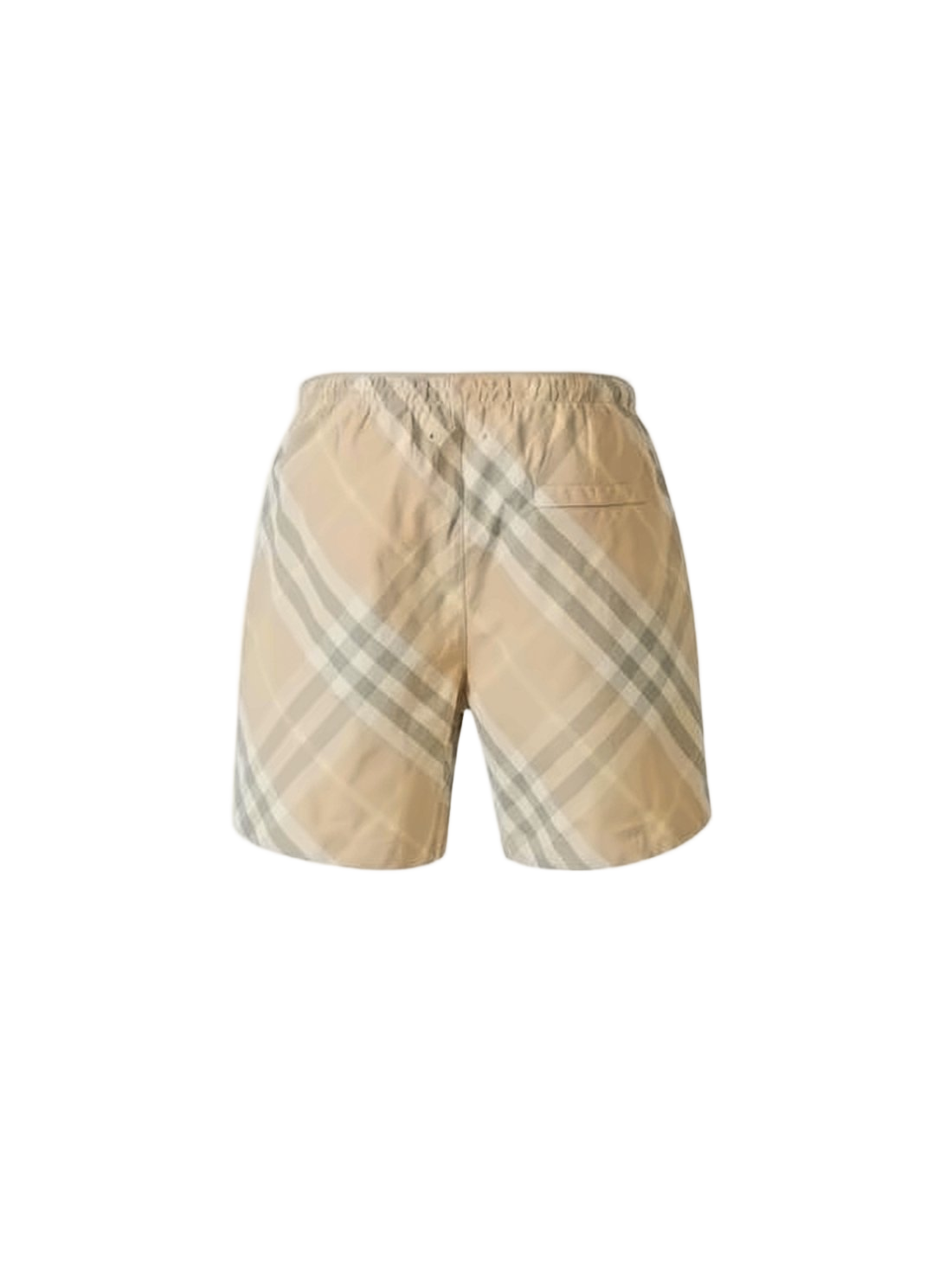 Beige Check Swim Shorts with Elastic Waistband