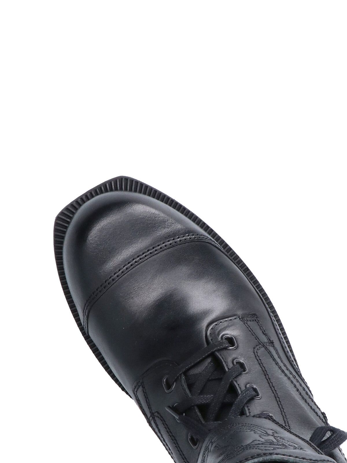 Black Lace-Up Buckle Leather Boots