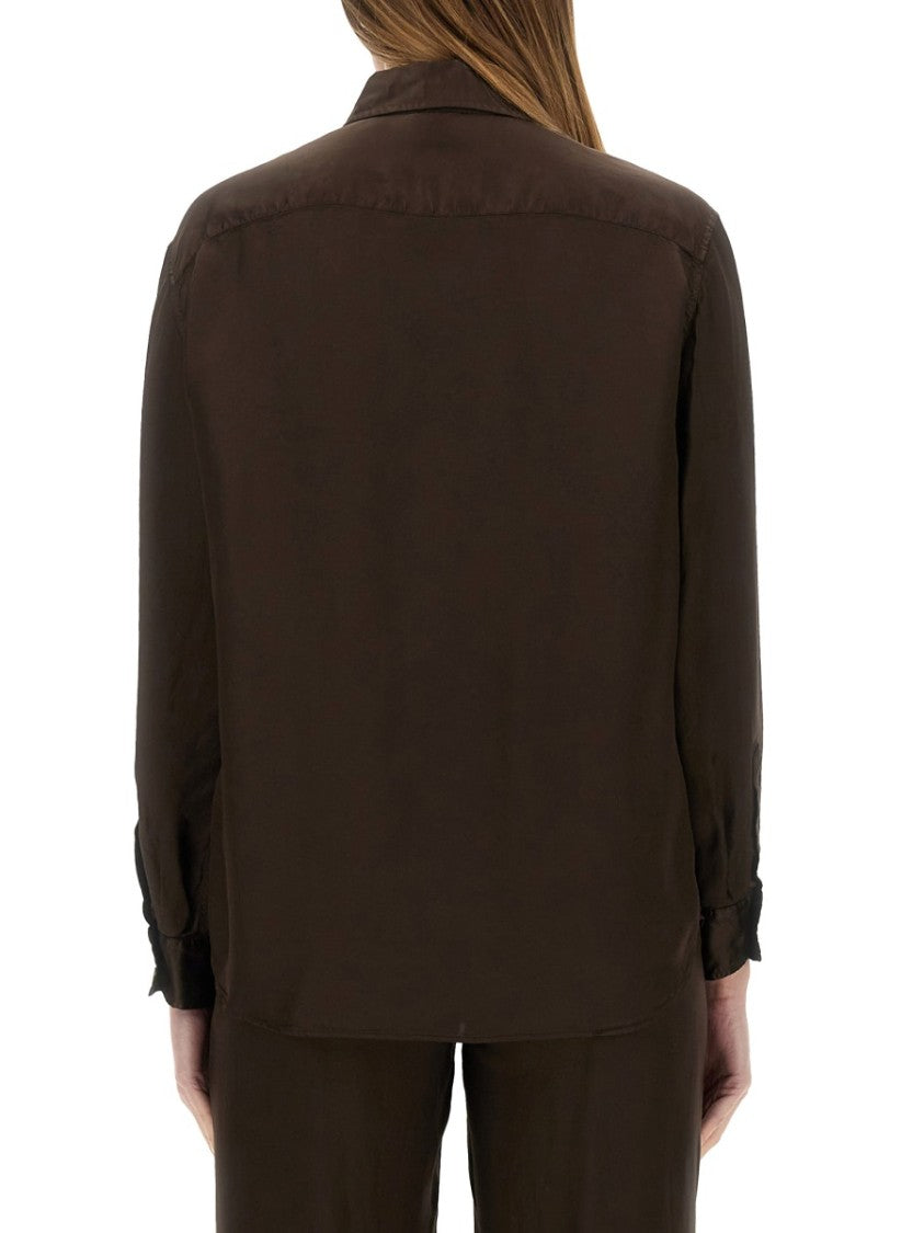 Brown Relaxed-Fit Shirt With Classic Collar