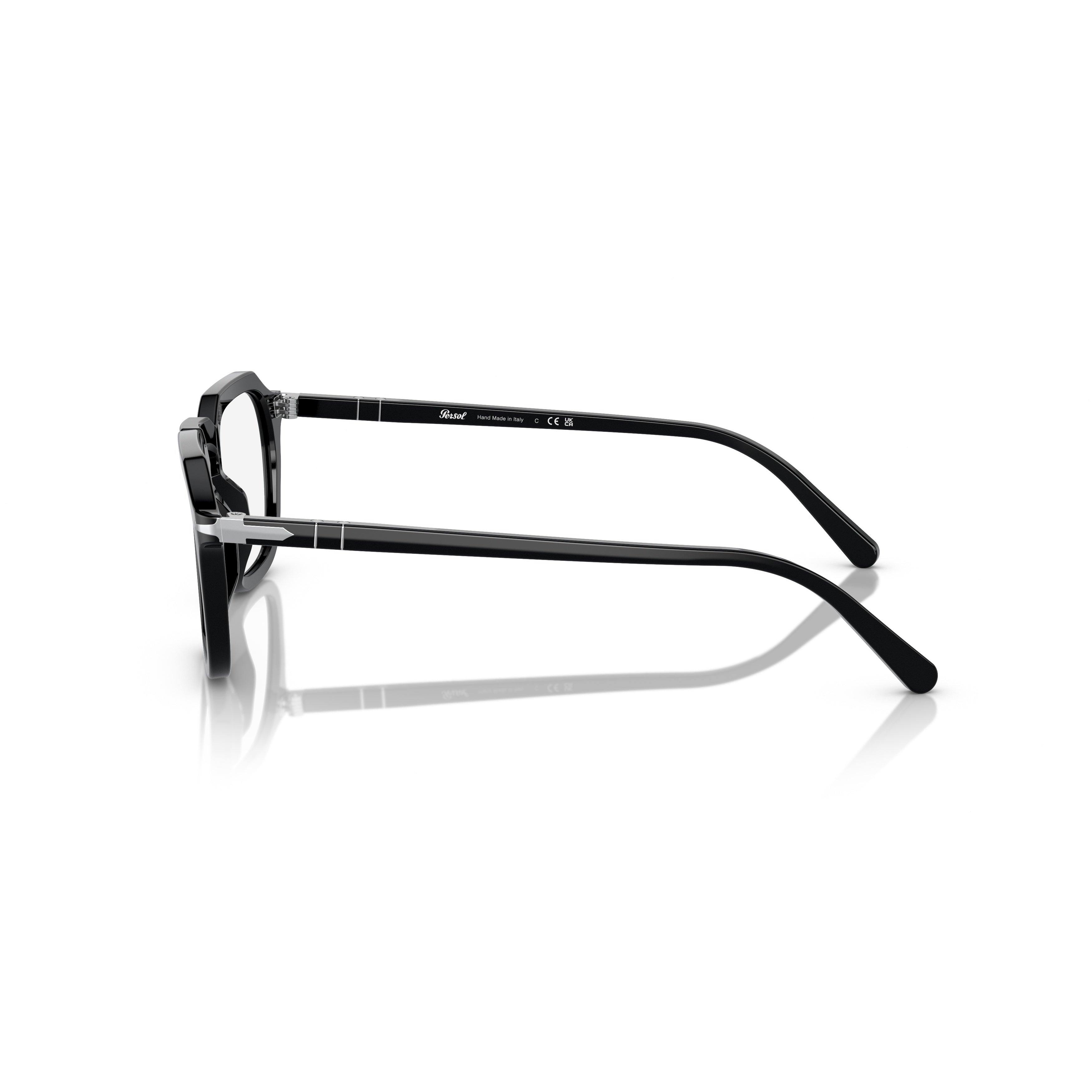 0po3292v Geometric Black Acetate Eyeglasses with Silver Accents