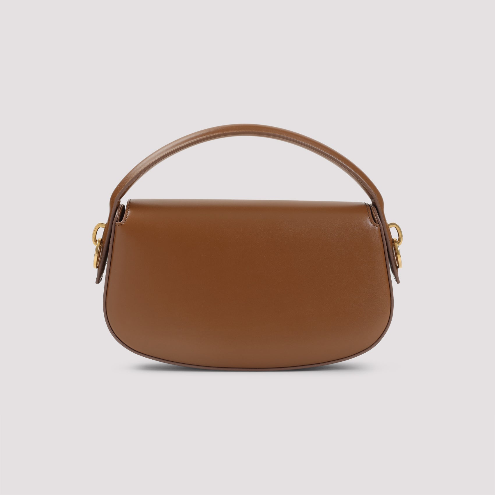 Smooth Brown Leather Shoulder Bag with Bronze-Toned Hardware