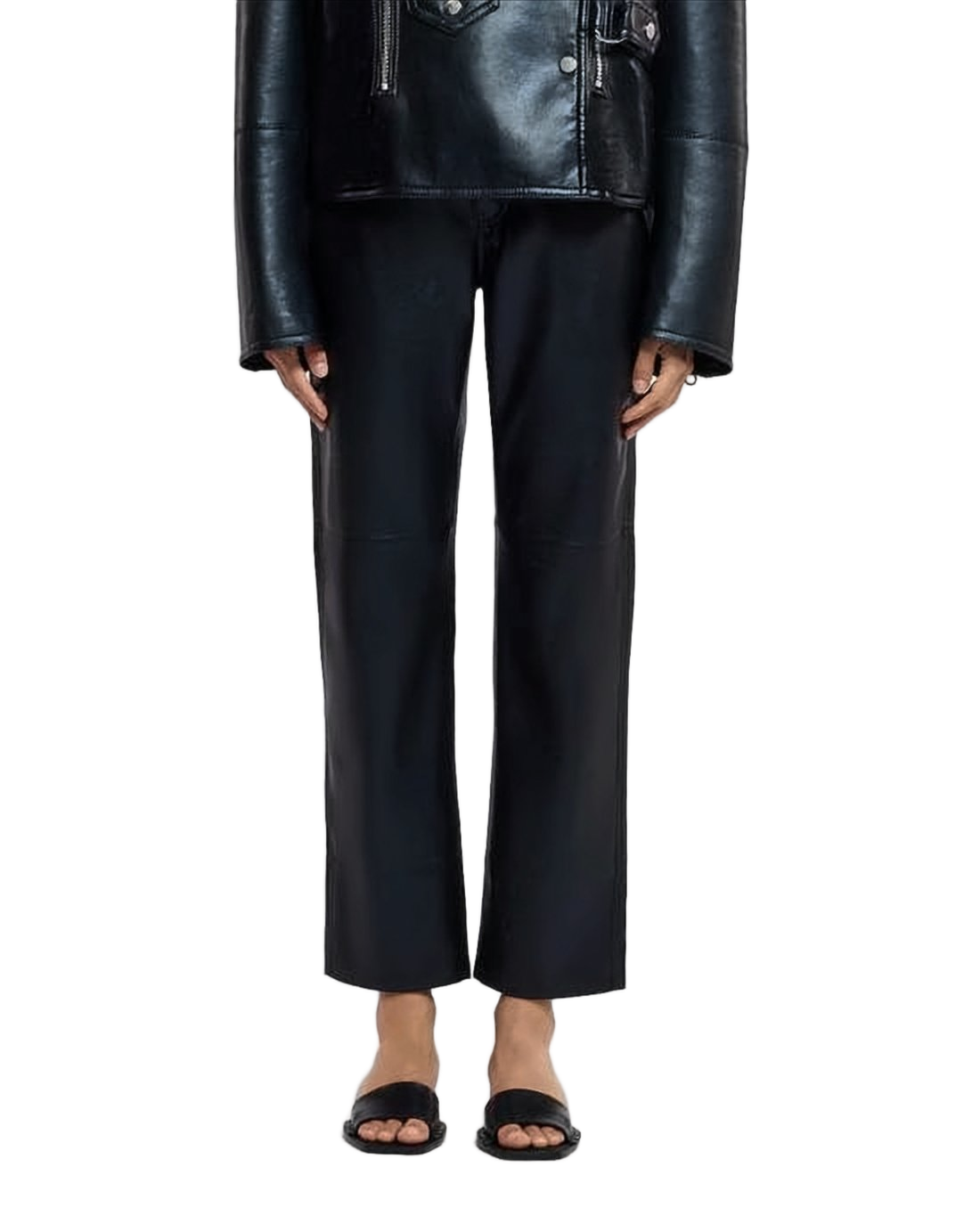 Straight-Leg Pants with Smooth Shiny Finish