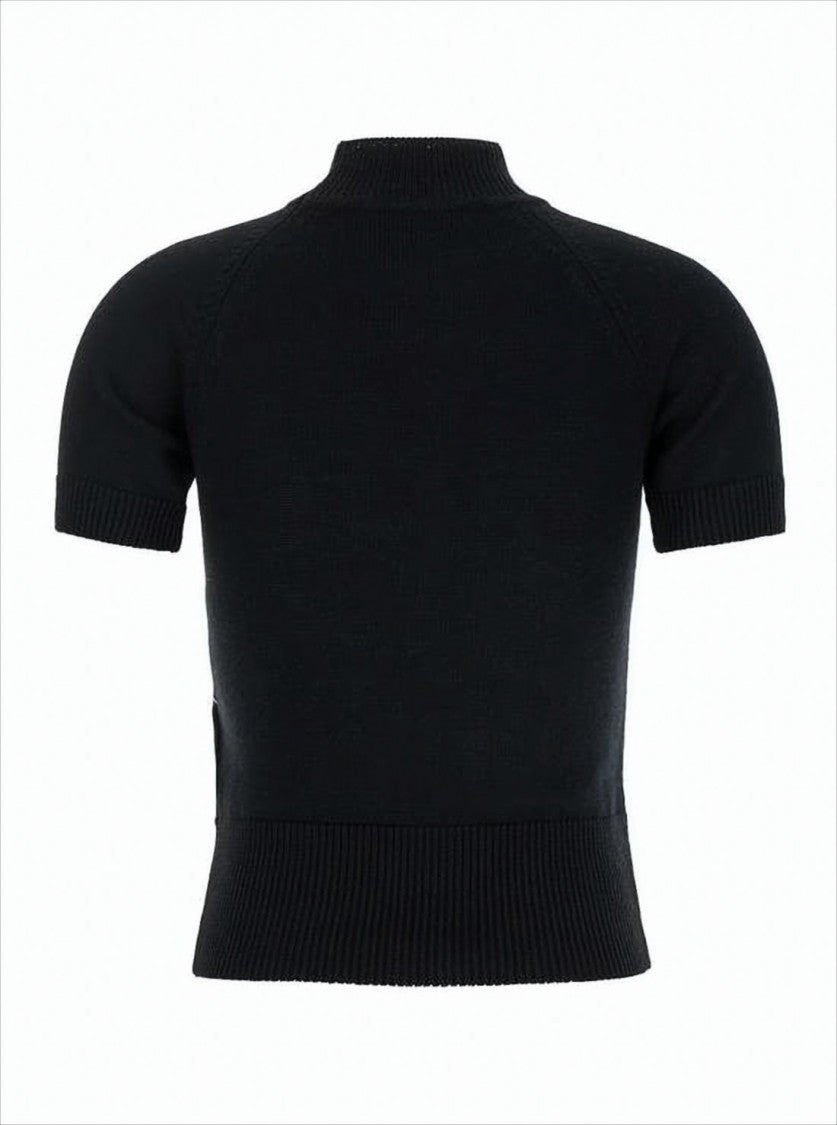 Fitted Short-Sleeve Turtleneck Sweater