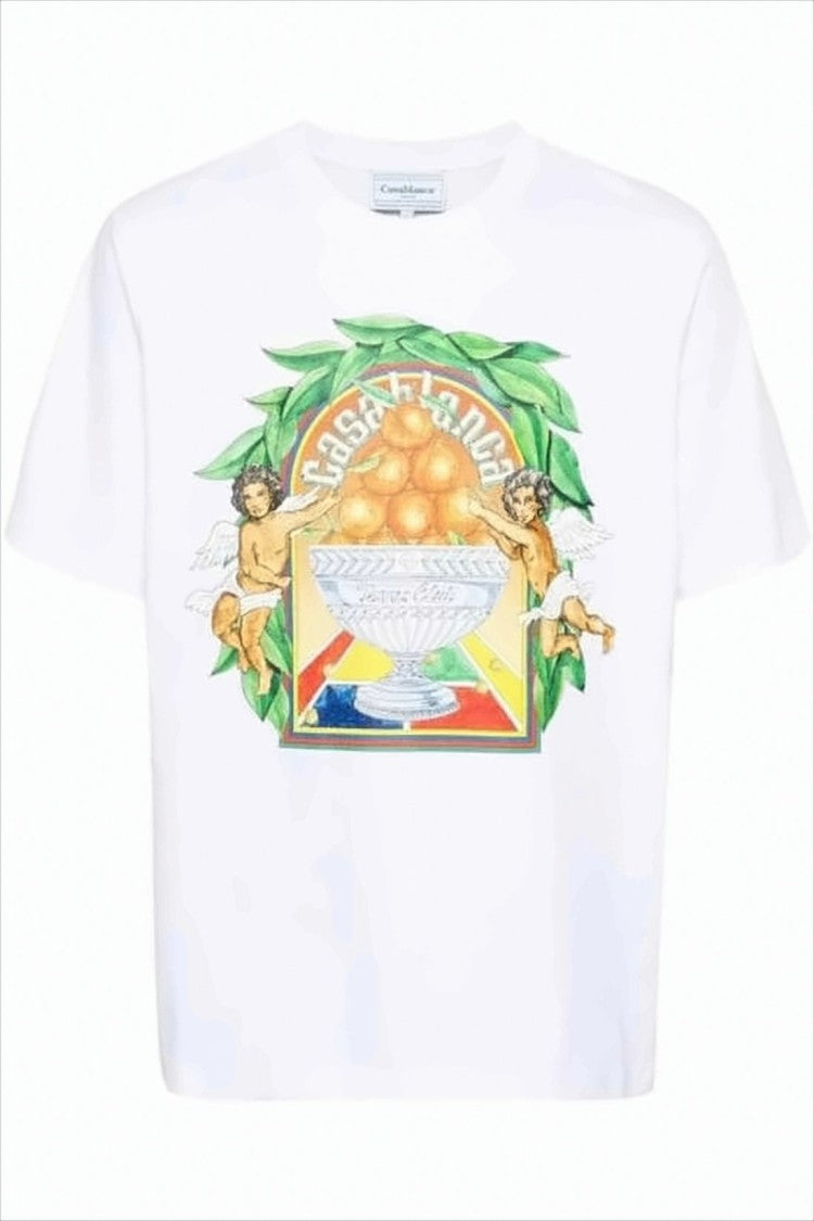 White Short-Sleeve T-Shirt With Cherub Graphic Print