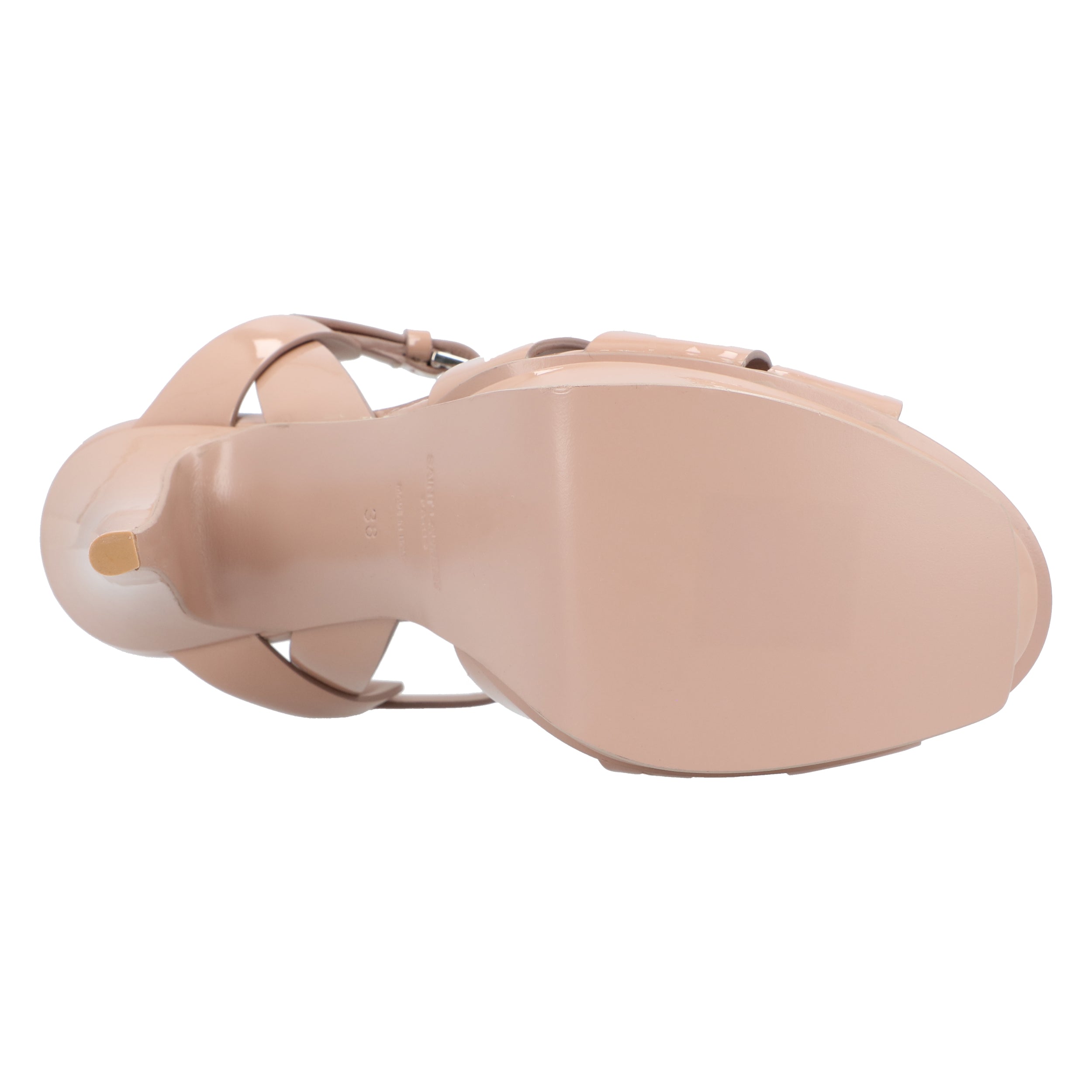 Tribute Patent Leather Platform Sandals Beige