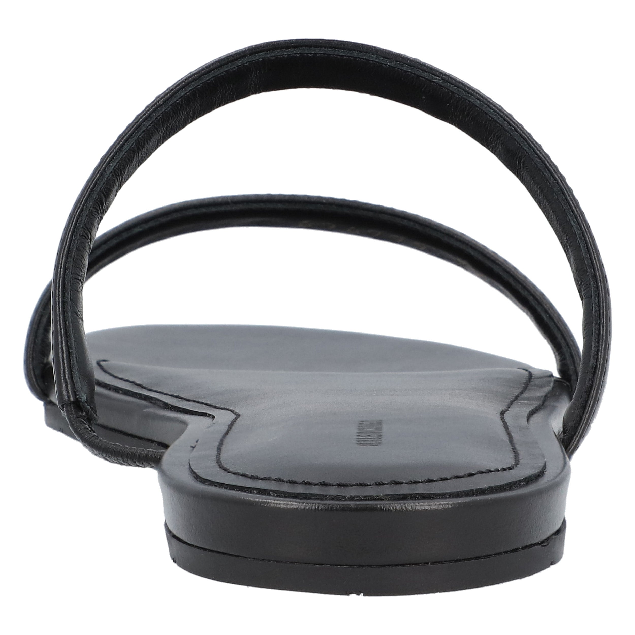 Round Flat Leather Sandals Black