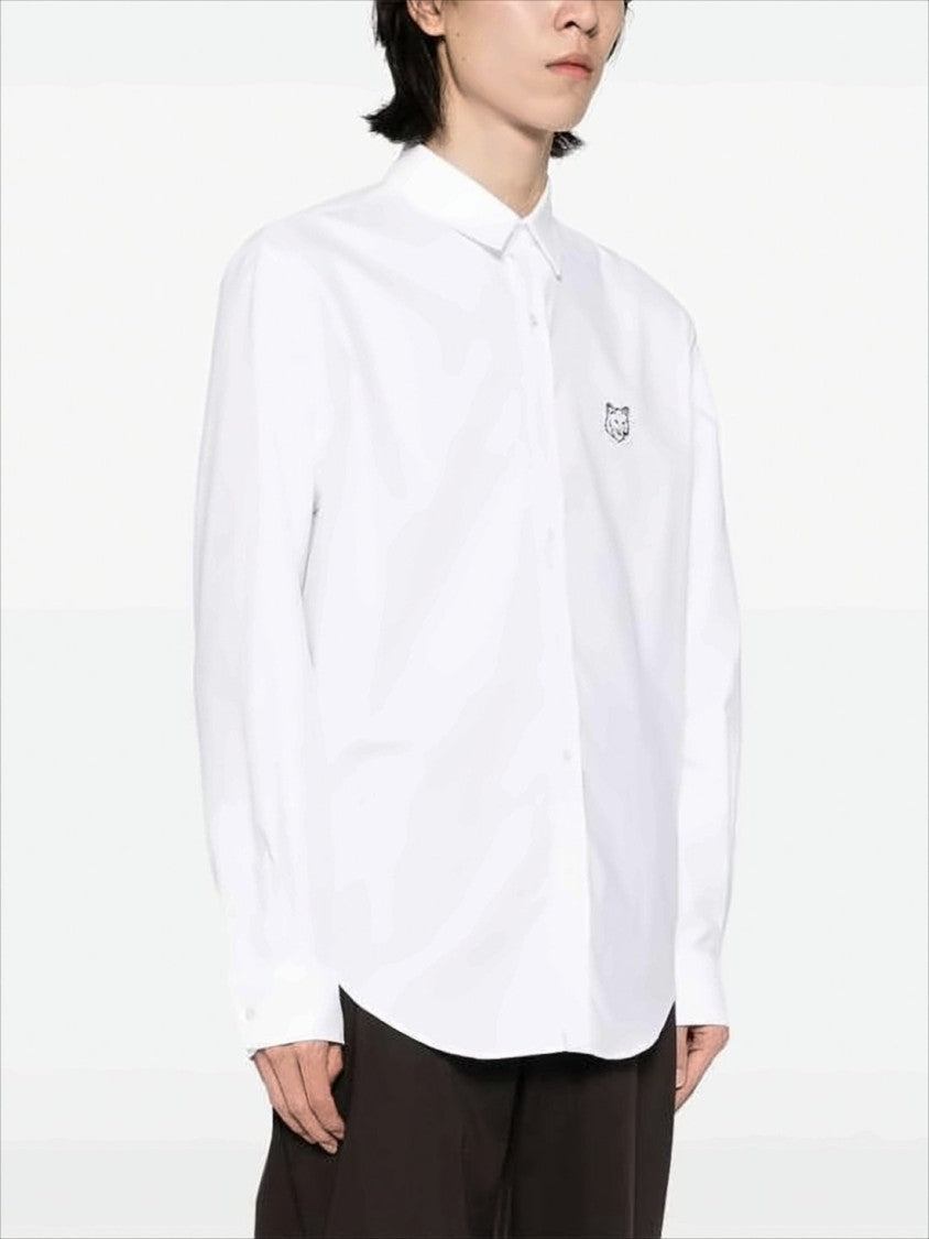 Long-Sleeve White Shirt With Embroidered Fox Emblem