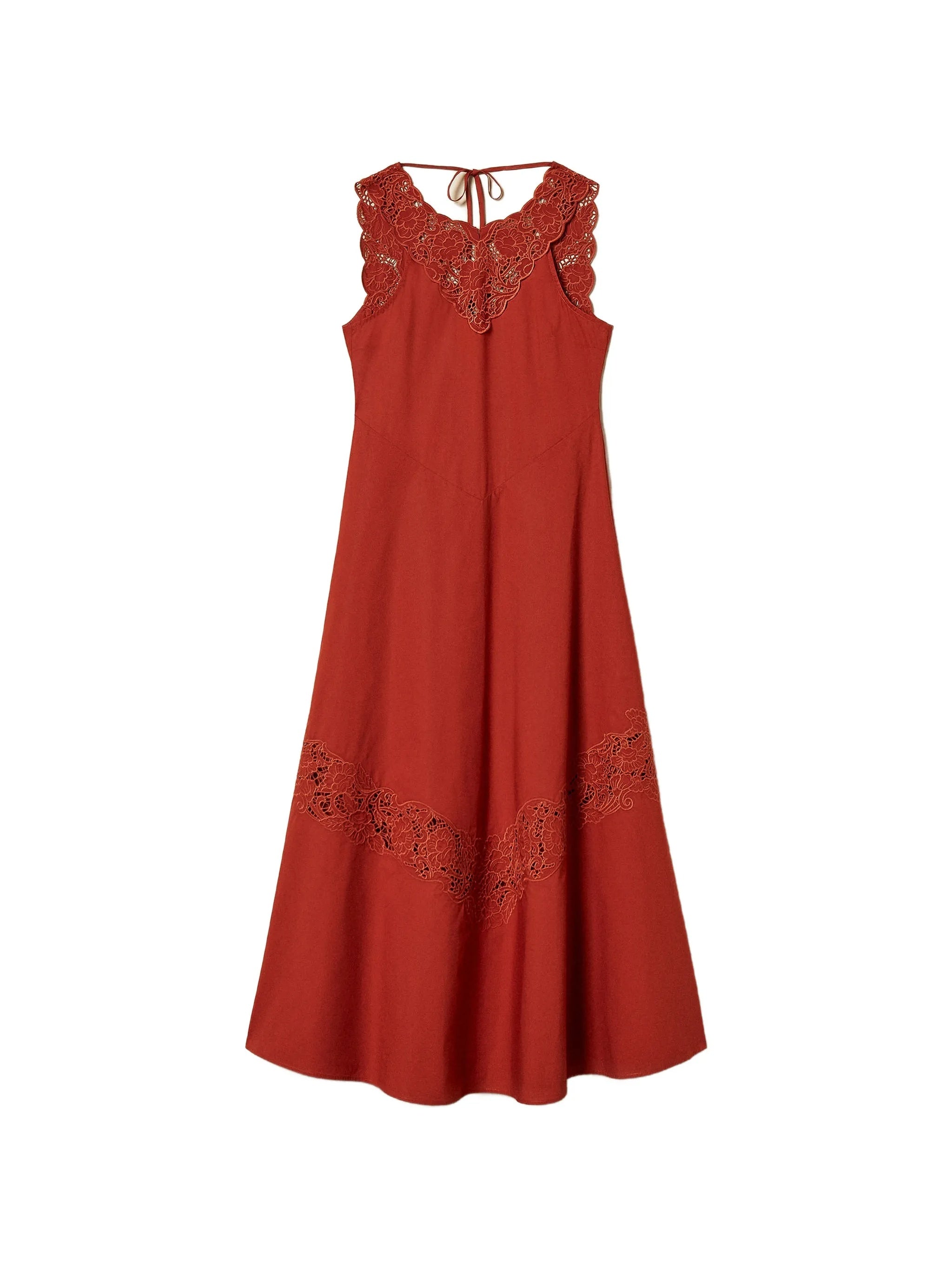 Rust Abito Sleeveless Lace Midi Dress