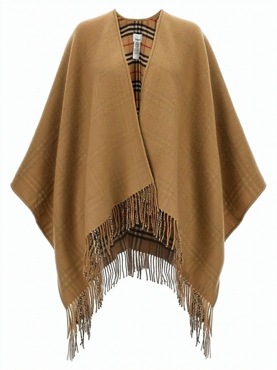 Reversible Wool Cape with Classic Plaid