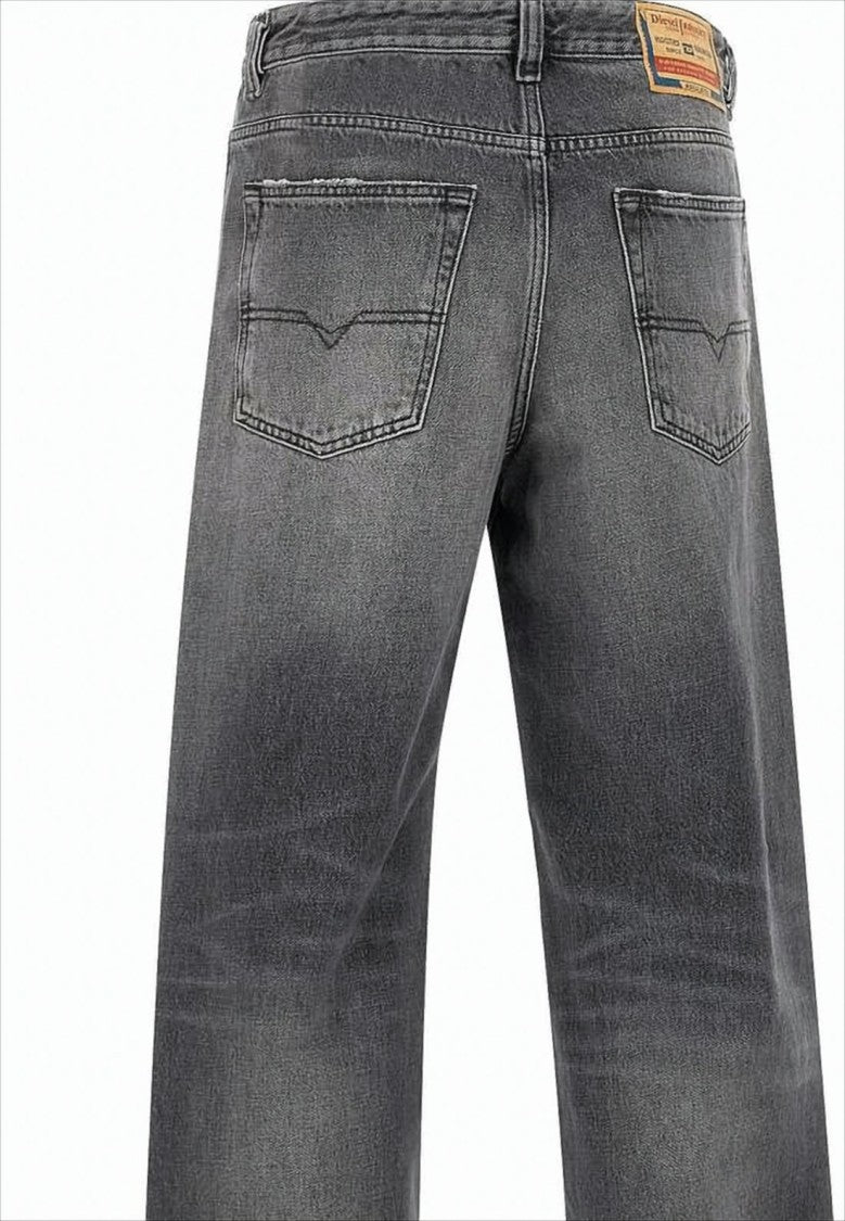 Faded Black Wide-Leg Denim Pants