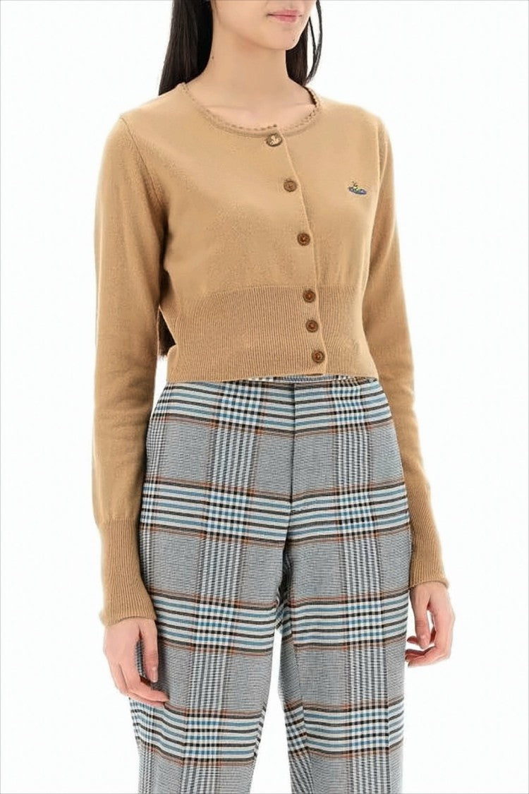 Cropped Brown Cardigan with Button-Down Front