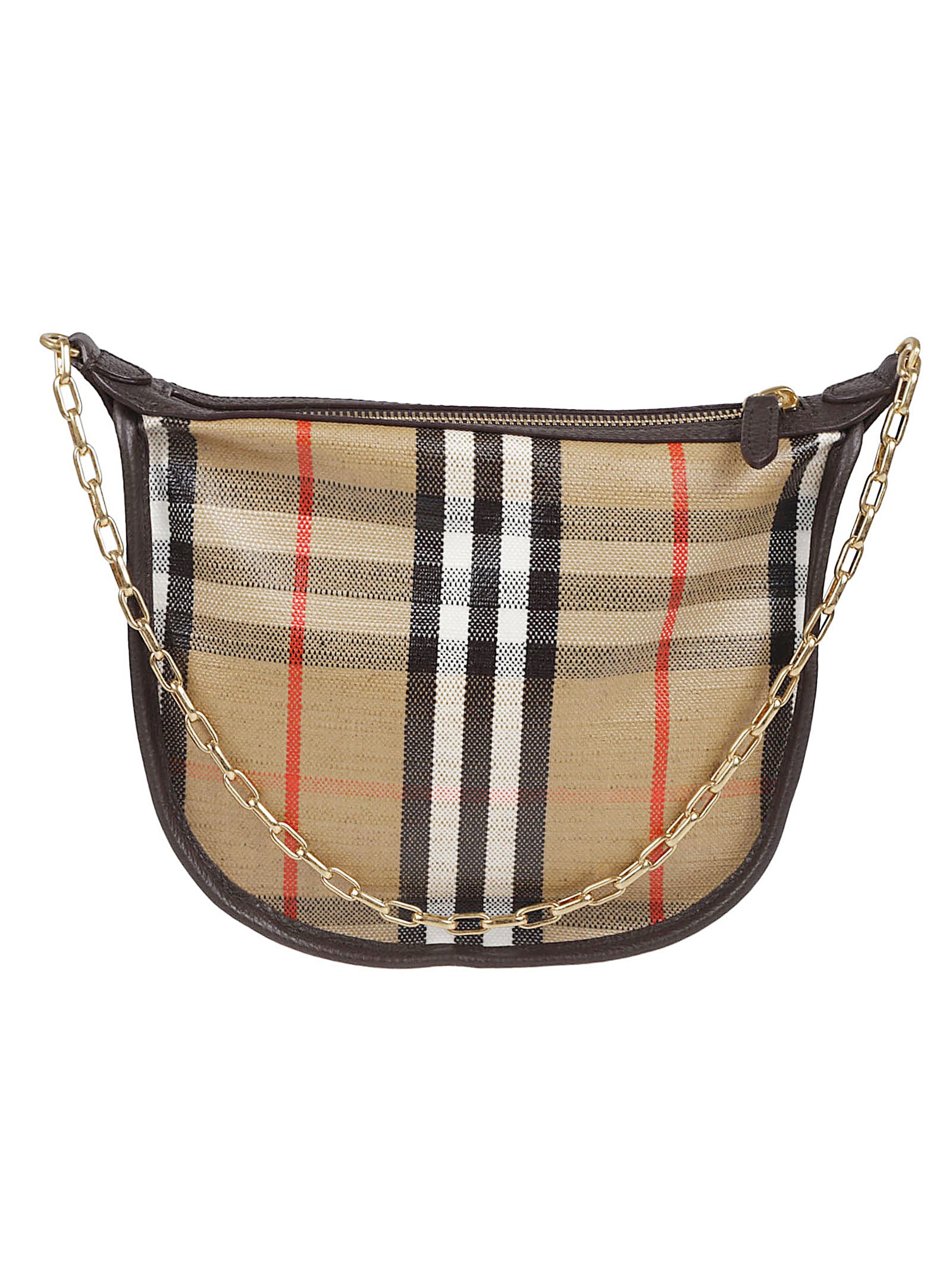 Crescent-Shaped Checkered Bag with Gold-Tone Chain Strap
