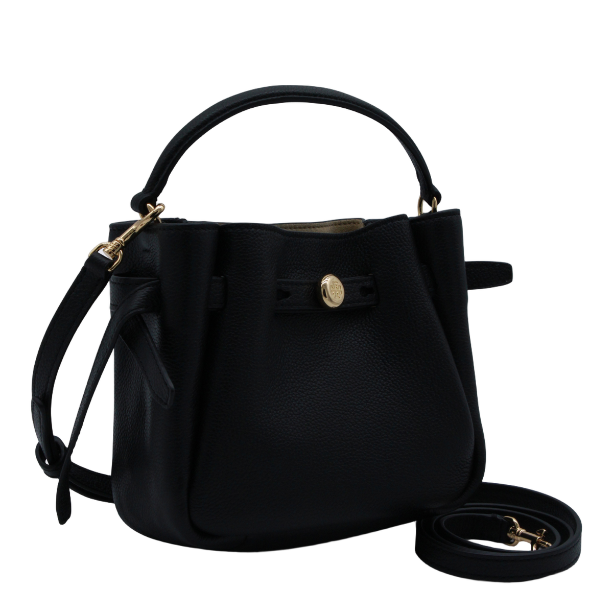 Structured Black Handbag with Pebbled Texture