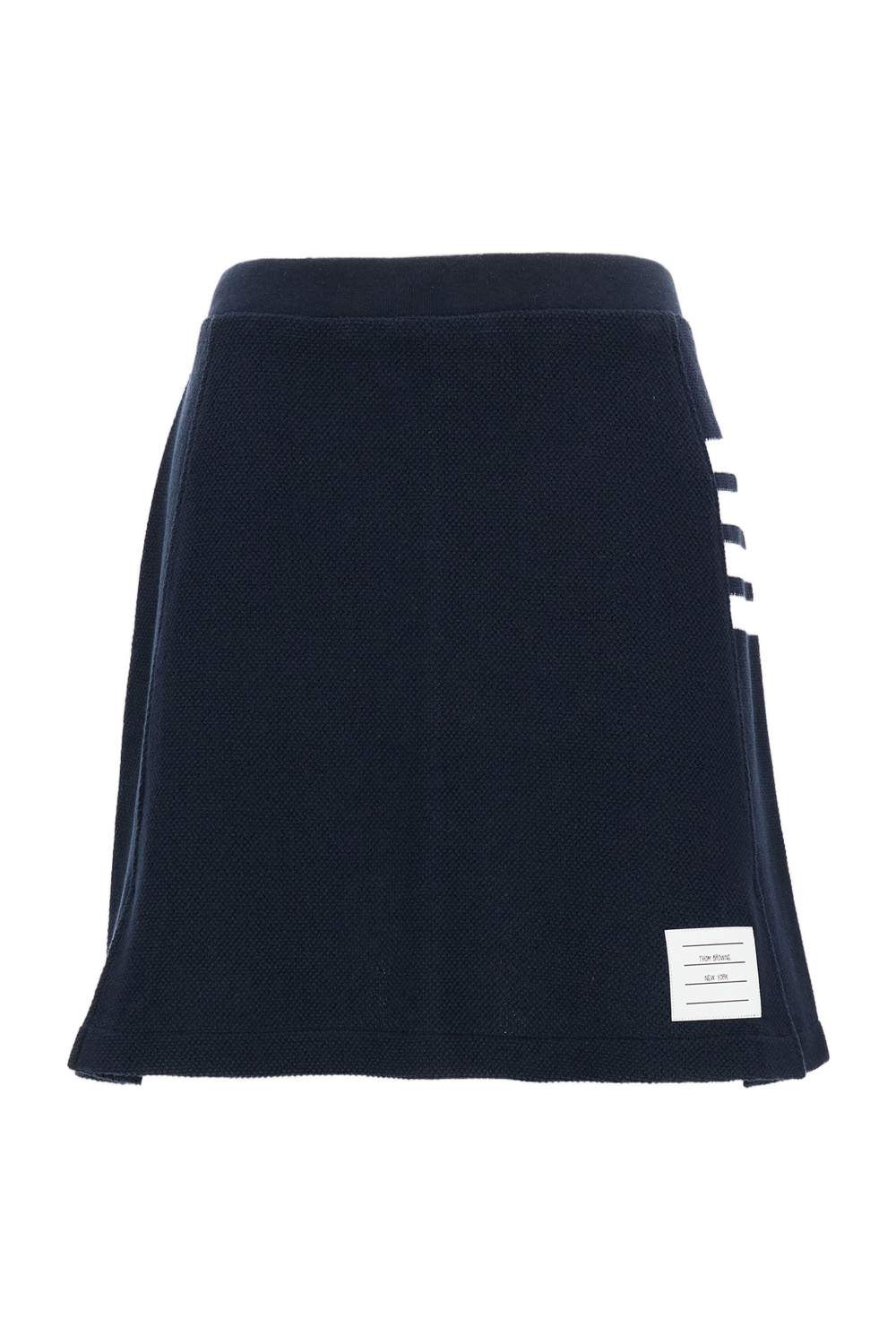Navy Blue Pleated Mini Skirt with Signature Grosgrain Details