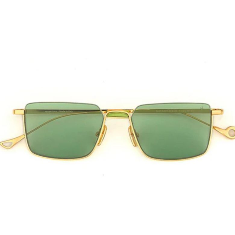 Nakano C.4-64 Rectangular Gold Metal Sunglasses with Muted Green Lenses