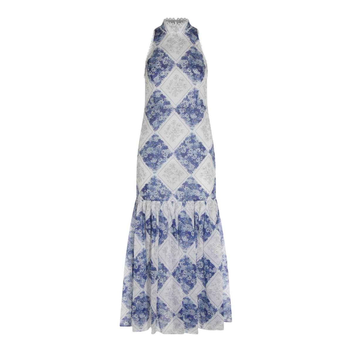 Sleeveless High-Neck Maxi Dress With Floral Pattern