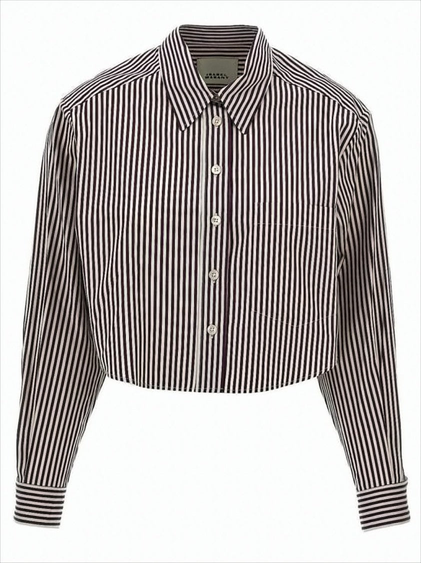 Cropped Striped Button-Down Shirt with Classic Collar