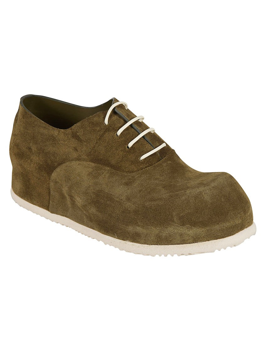 Rounded Toe Green Calf Leather Flat Shoes