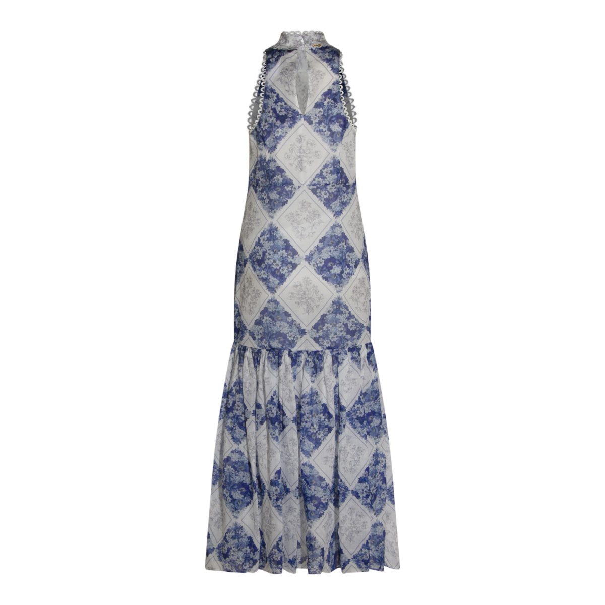 Sleeveless High-Neck Maxi Dress With Floral Pattern