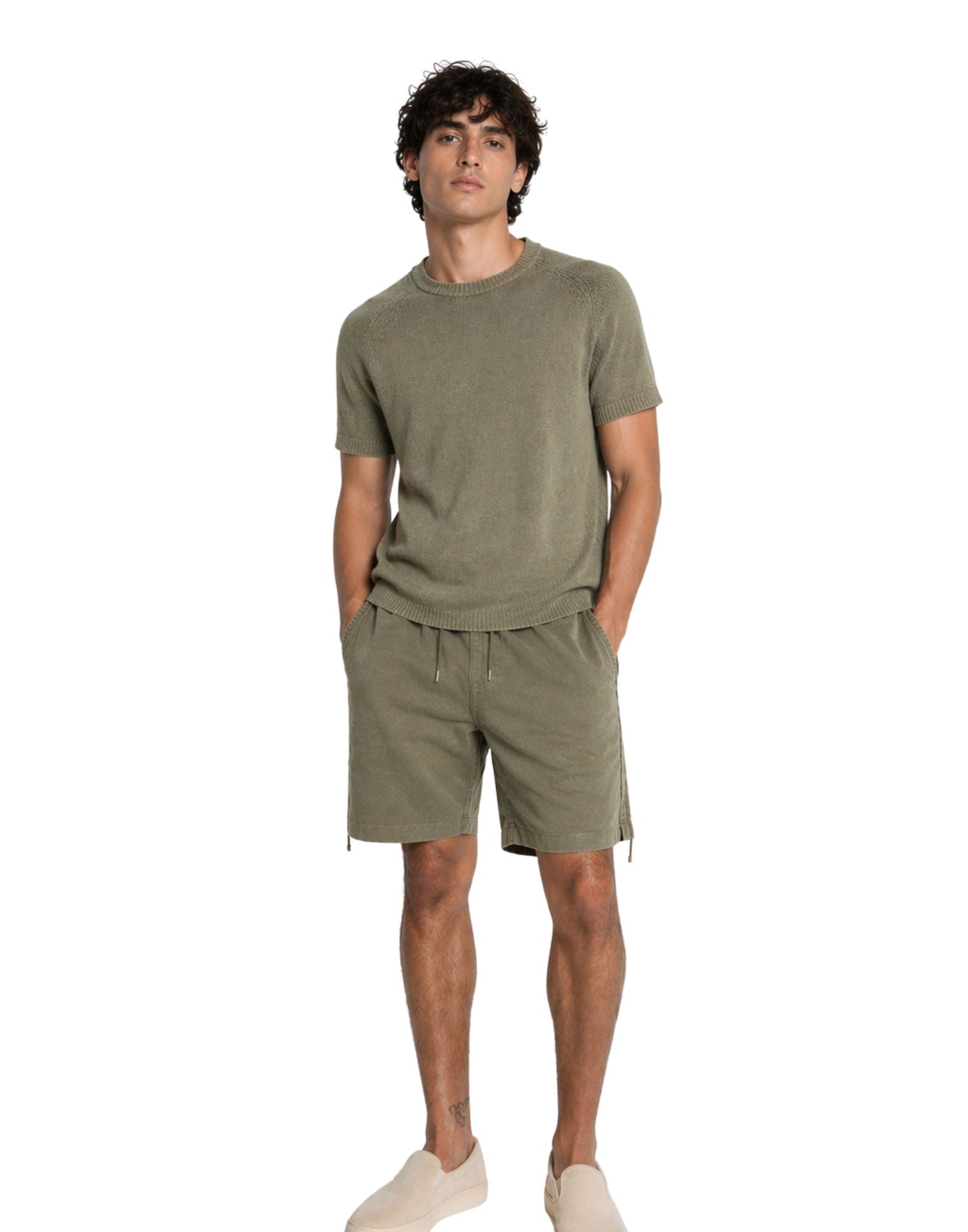 Olive Hemp Knit Garment Dyed T-Shirt