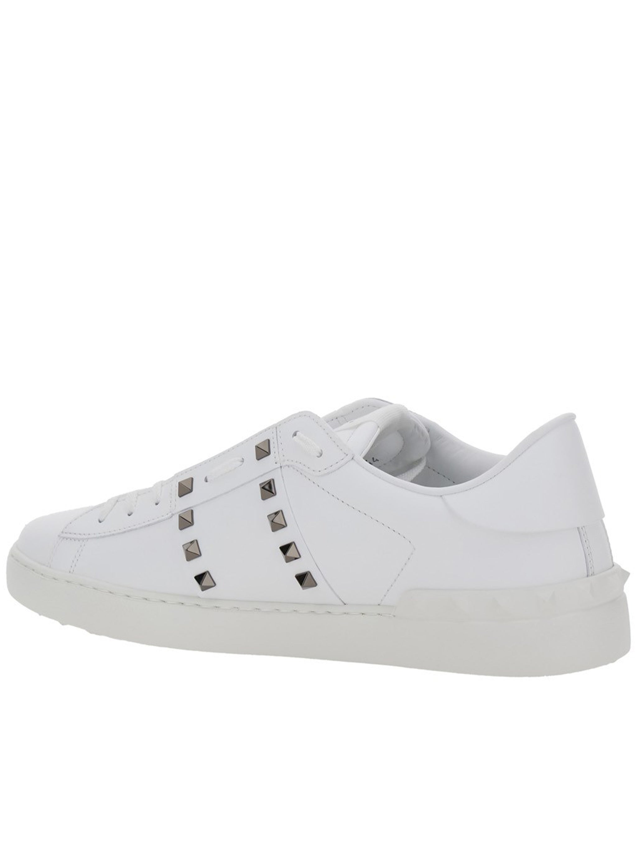 White Low-Top Pyramid Metal Stud Sneakers