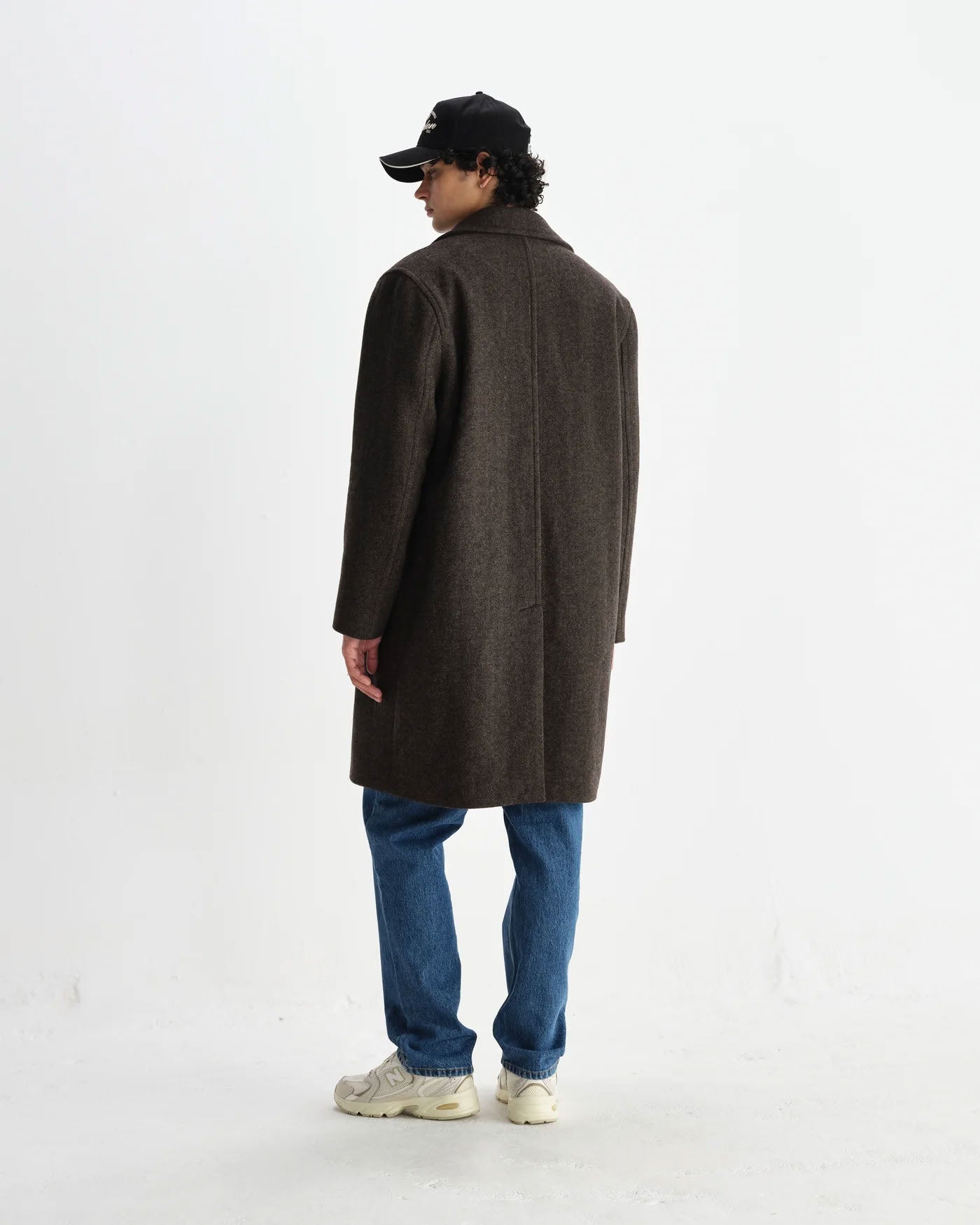 Herringbone Double-Breasted Overcoat with Structured Collar