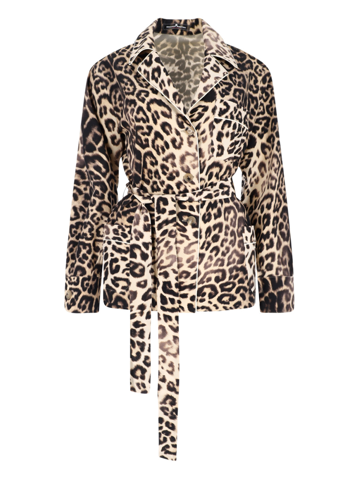 Brown Silk Pajama Shirt, All-Over Animal Print