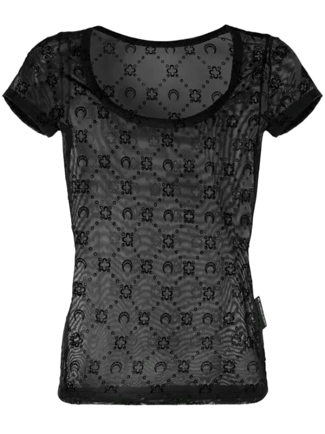 Short-Sleeved Sheer Top with Crescent Moon