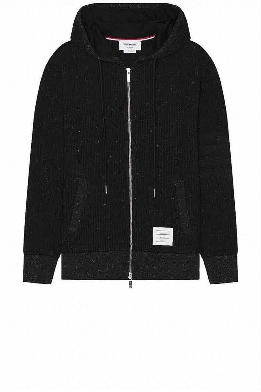 Ribbed Black Zip-Up Hoodie with Multicolored Speckles