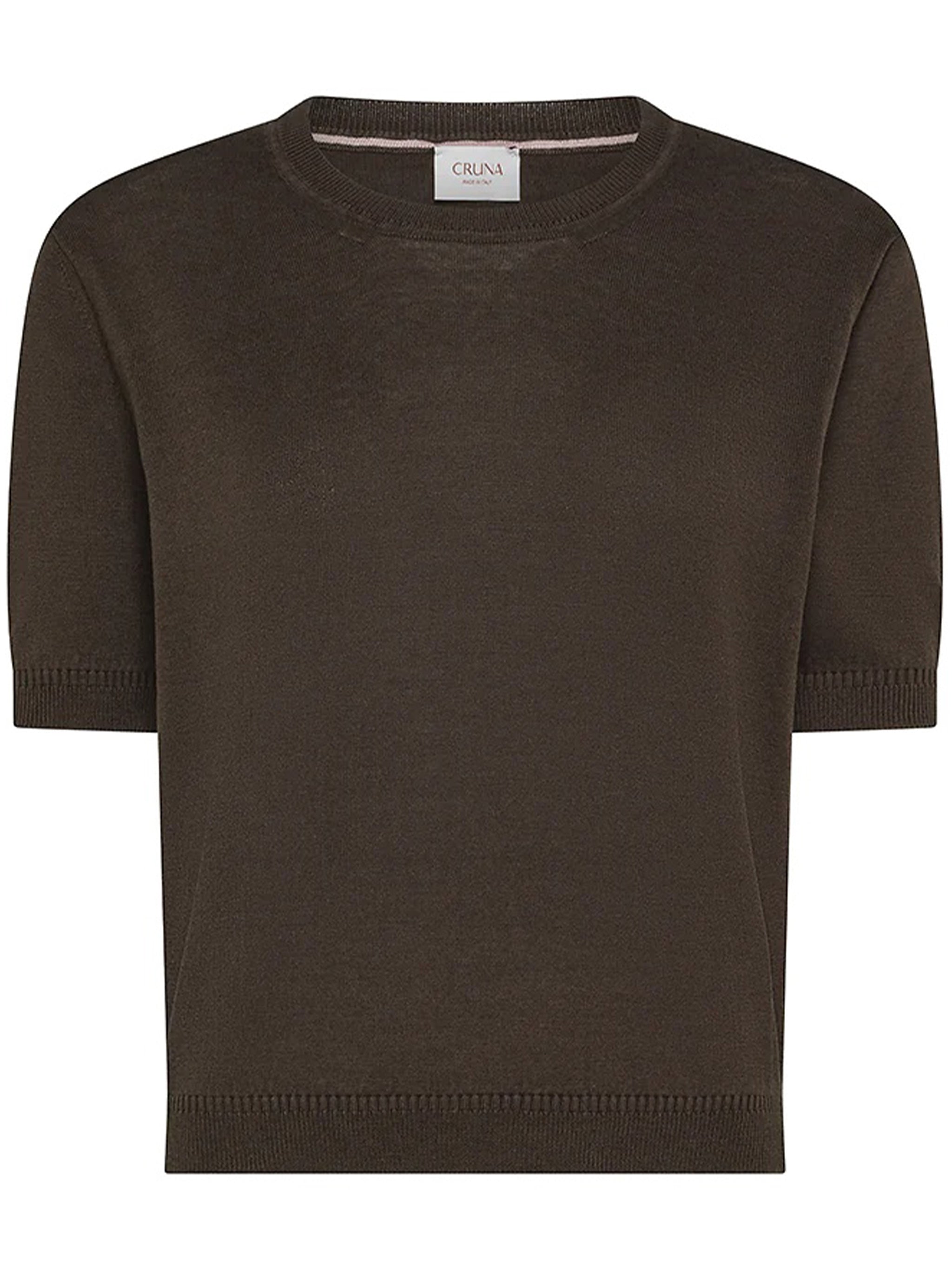 Cropped Brown Smooth Fabric Ribbed T-Shirt