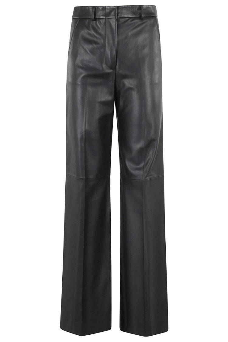 Straight Leg Leather Trousers With Refined Closure