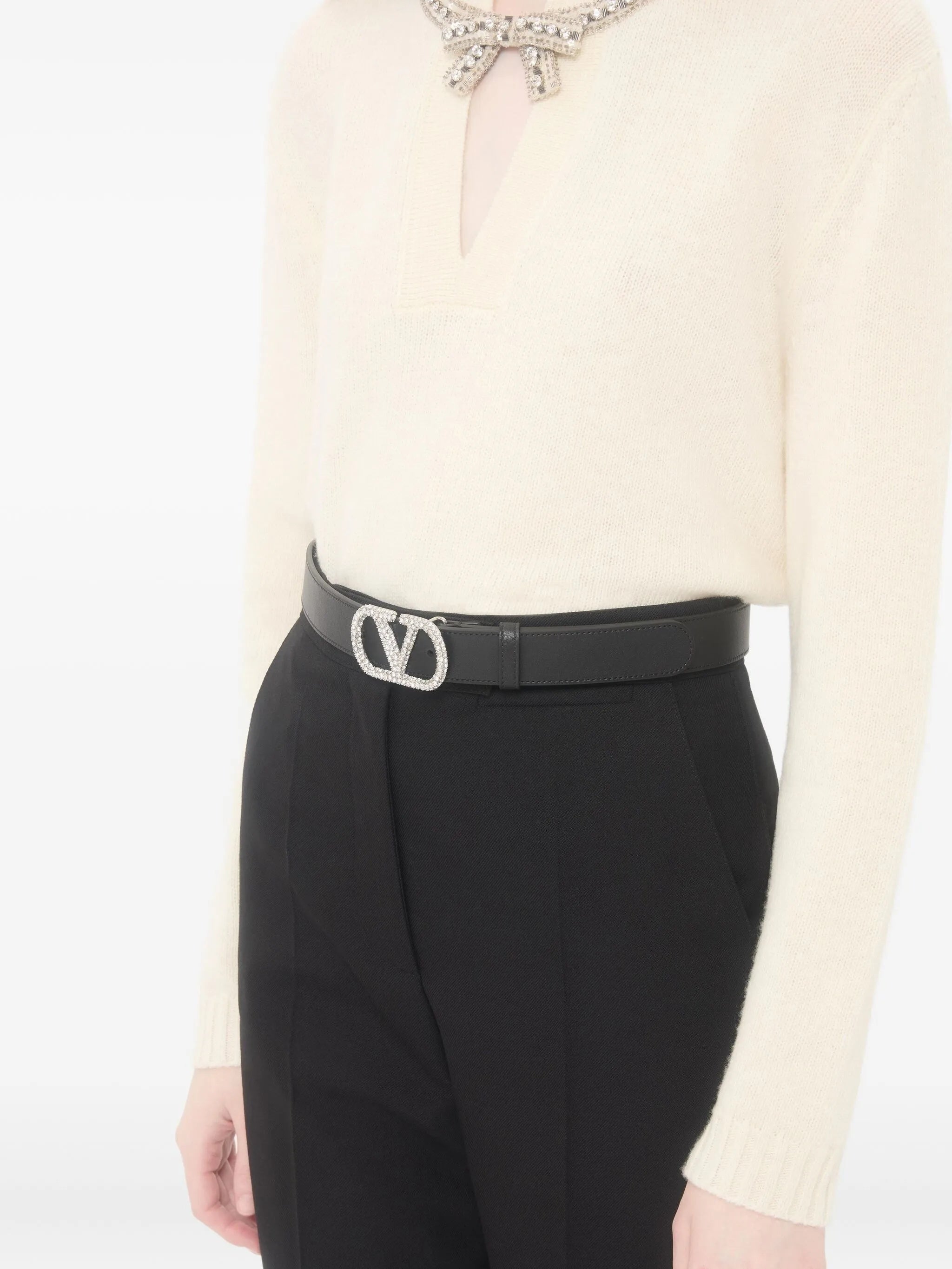 Black Vlogo Signature Crystal Buckle Belt
