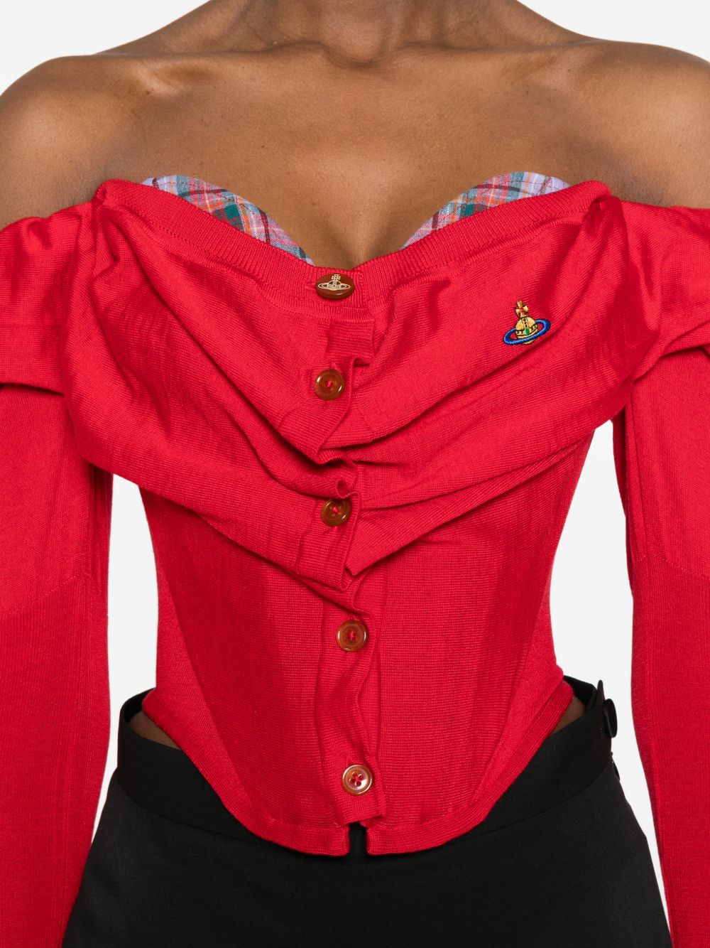 Off-Shoulder Red Top With Draped Neckline