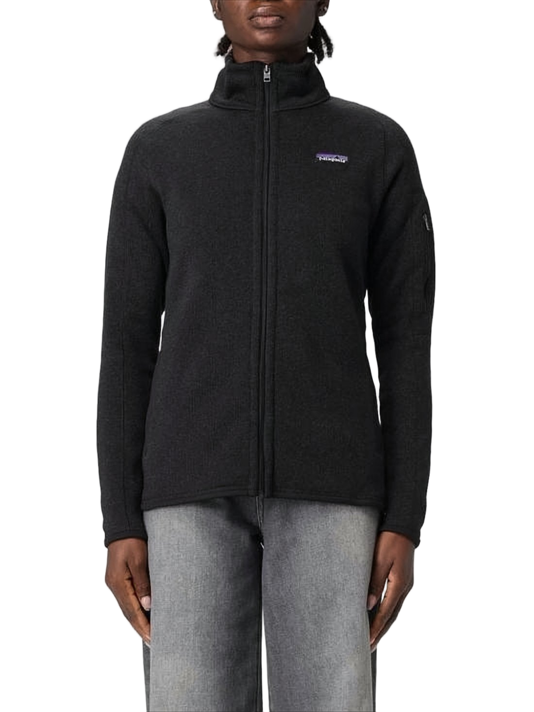 High-Collar Black Jacket with Full Front Zipper
