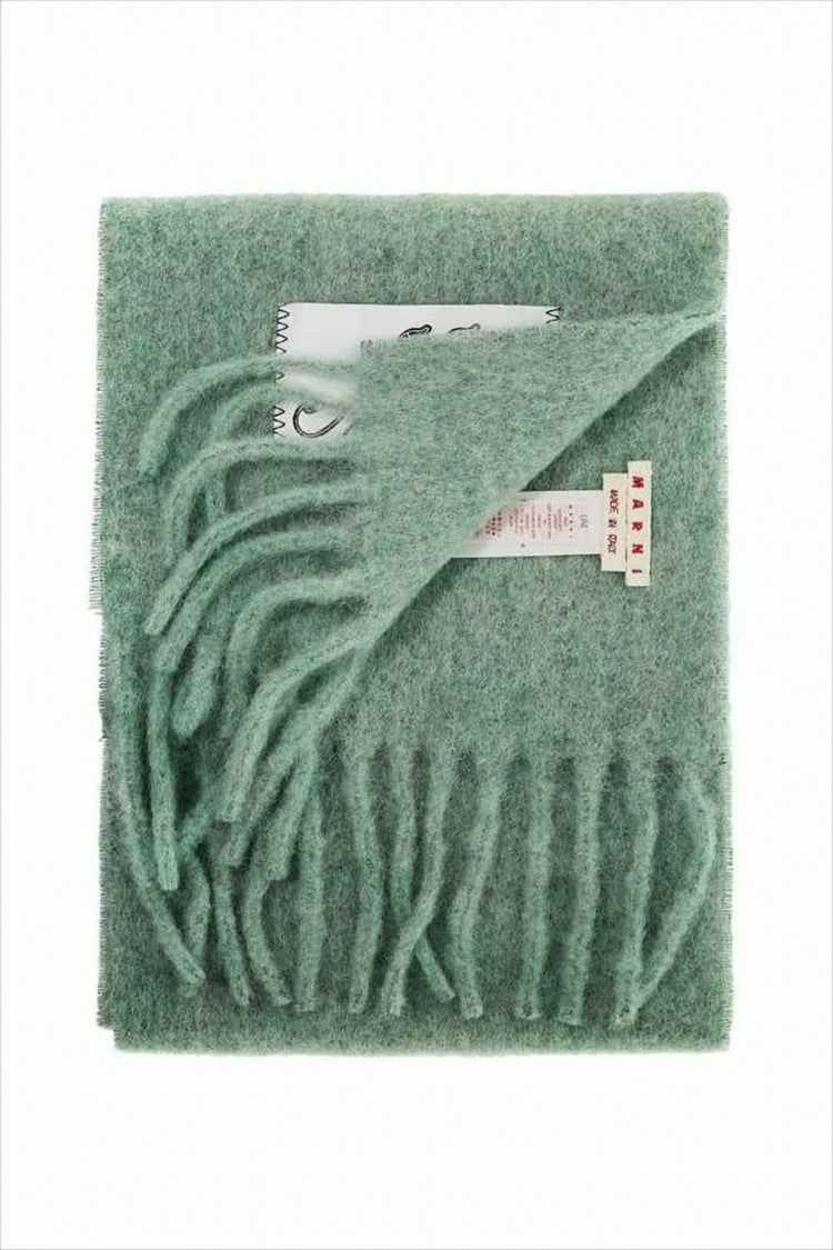 Color-Block Fringed Scarf in Alpaca and Mohair Blend