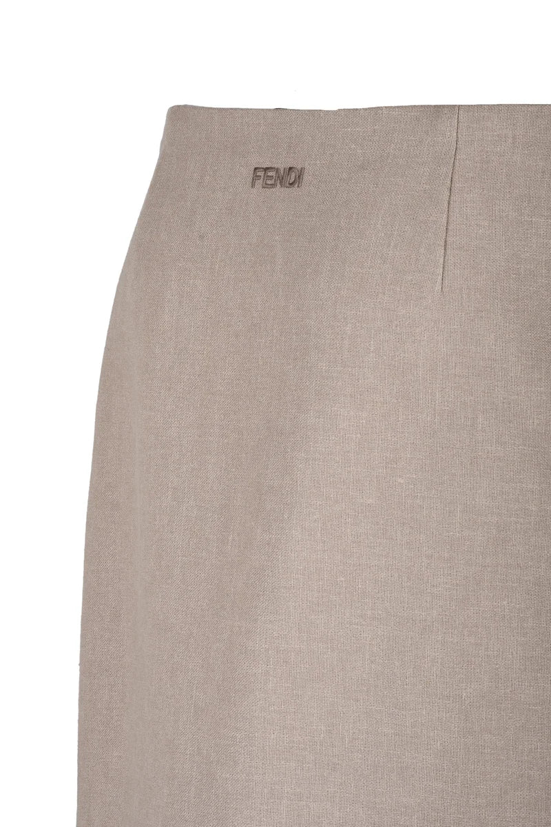 Anfora Linen Midi Skirt - Beige