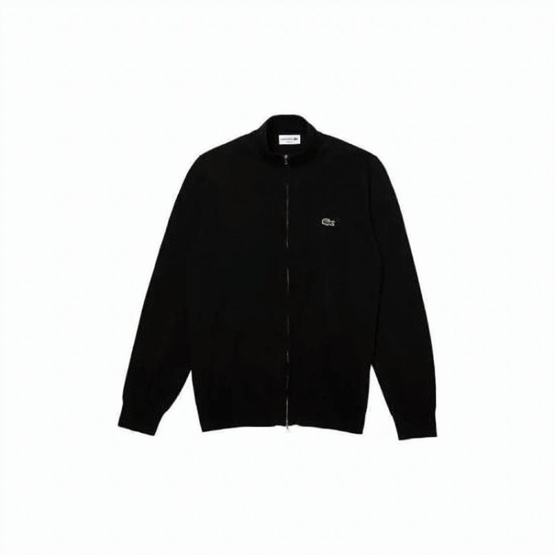 Minimalist Black Zip-Up Cardigan with Ribbed Details
