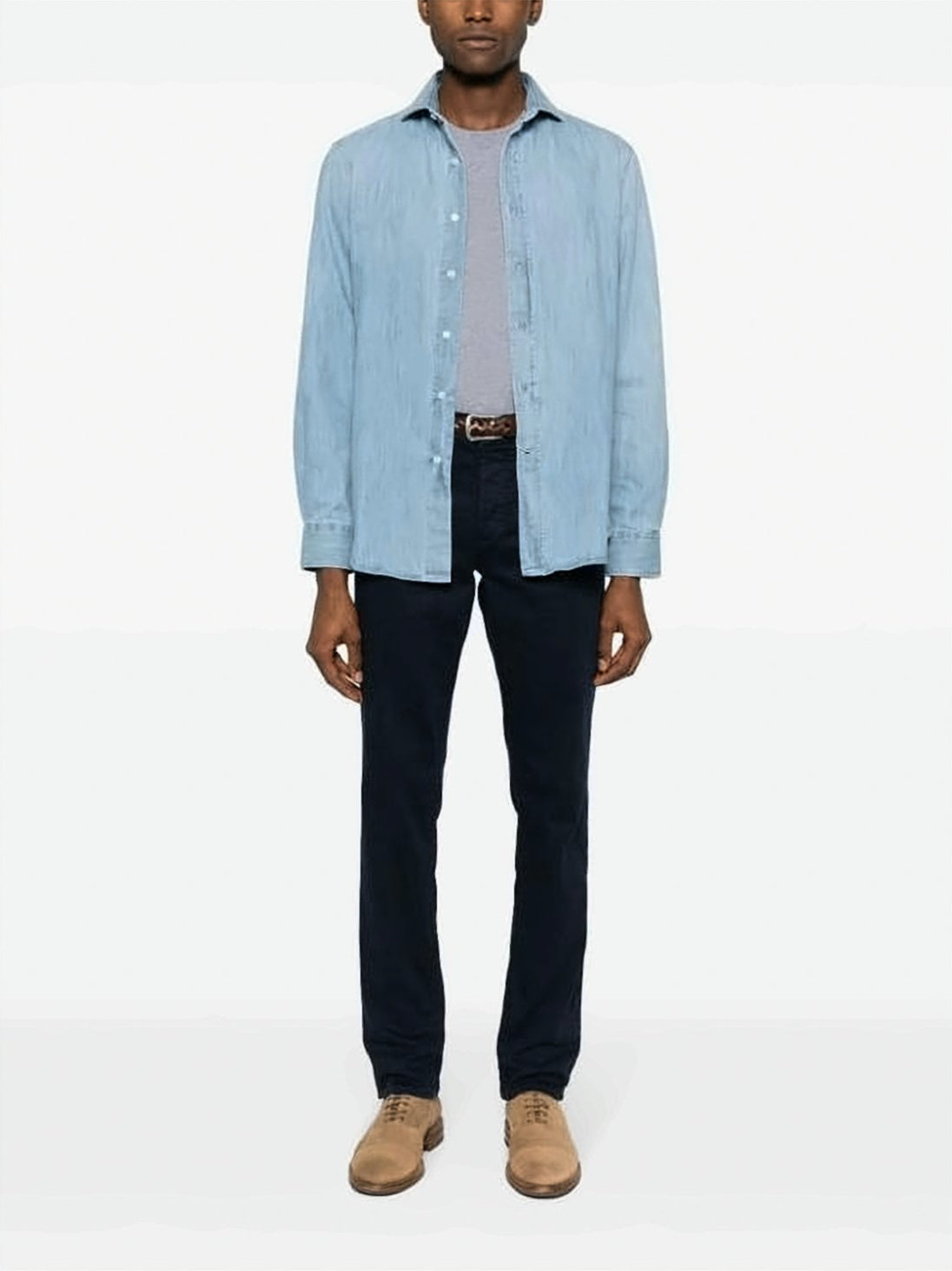 Lightweight Denim Shirt with French Collar