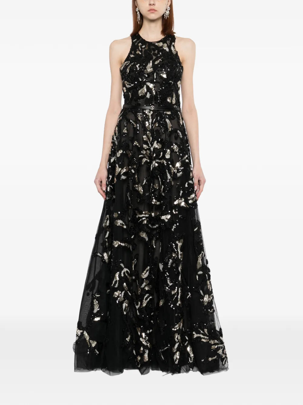 Embroidered Tulle Long Dress