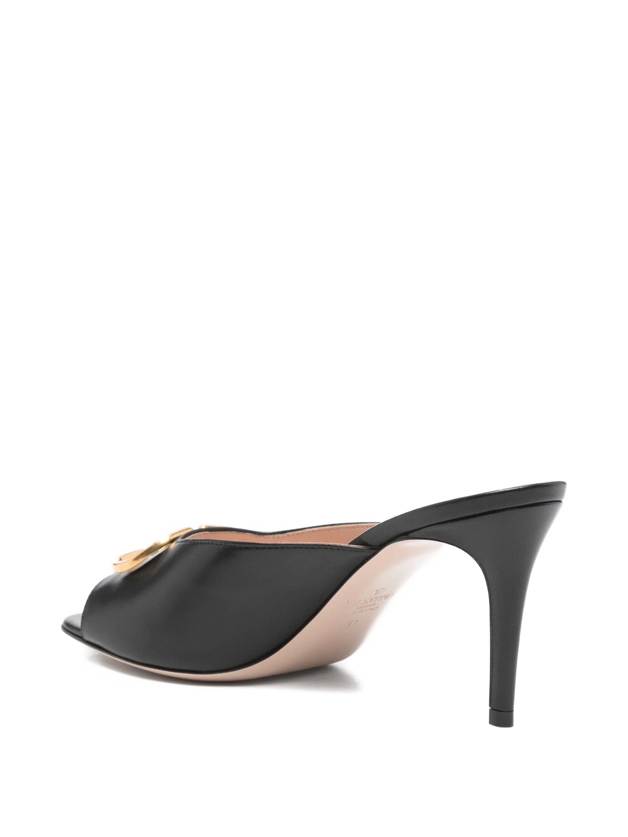 Black Slide Gold-tone Logo Emblem Sandals