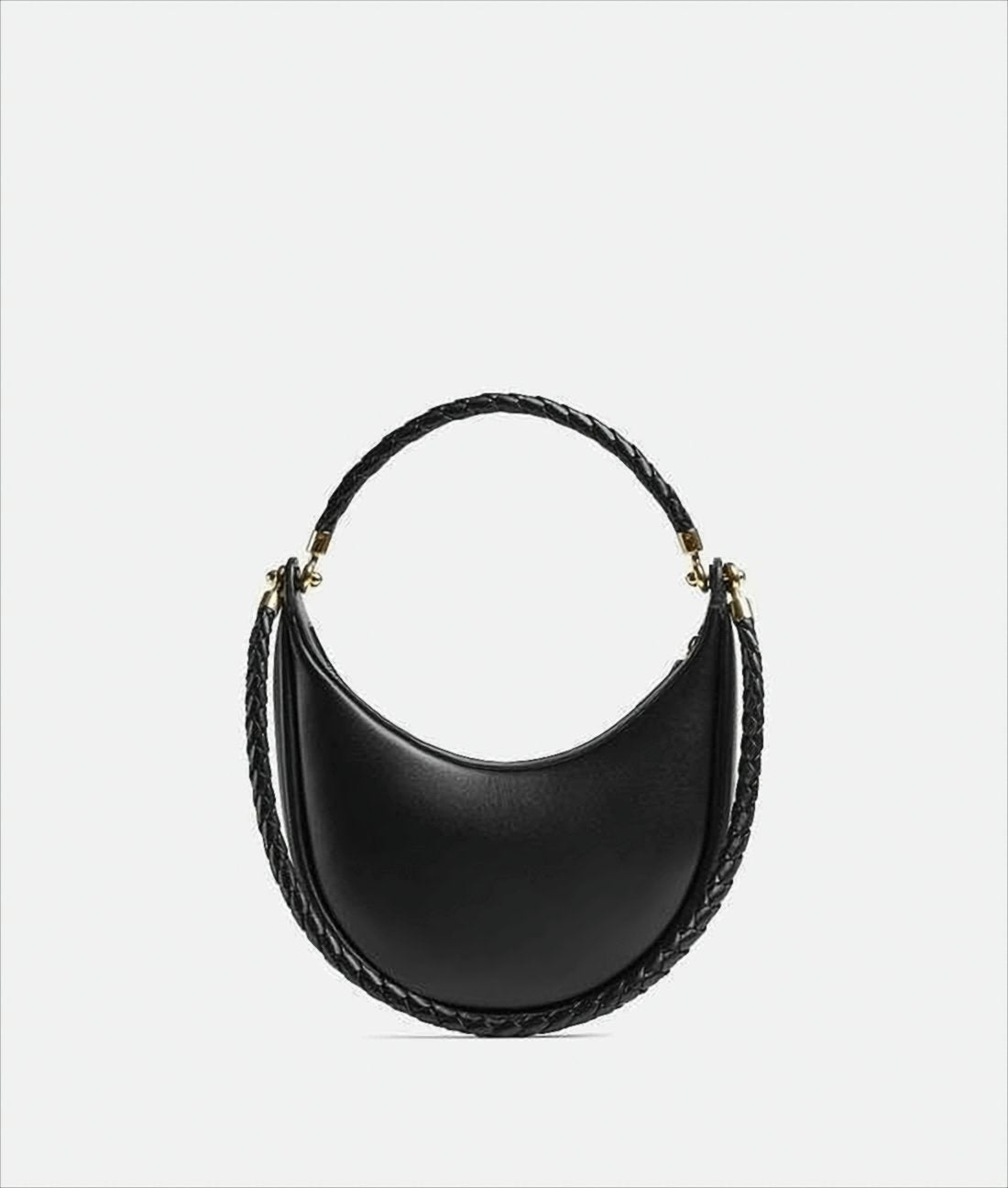 Crescent-Shaped Black Leather Shoulder Bag