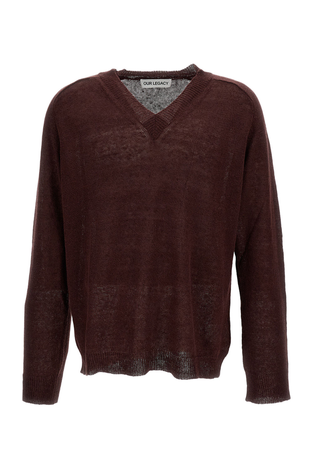 Brown Linen-Blend V-Neck Sweater