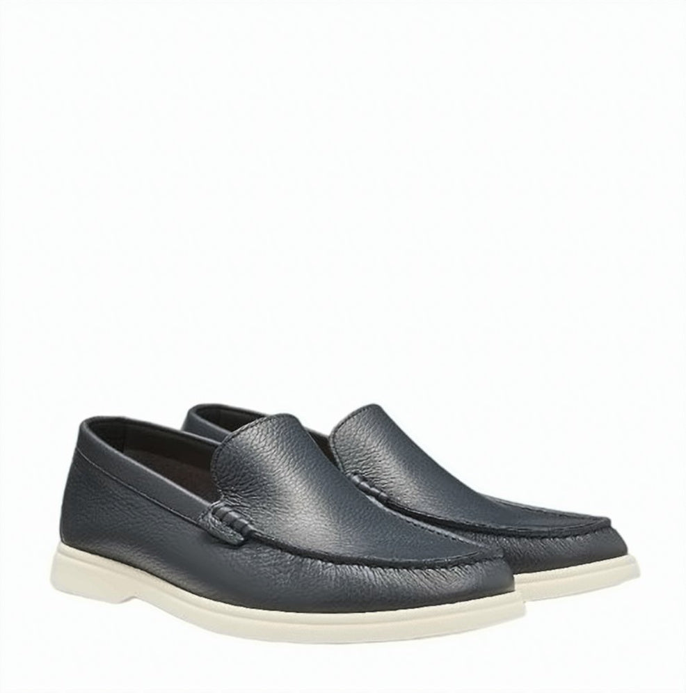 Blue Grained Leather Loafers