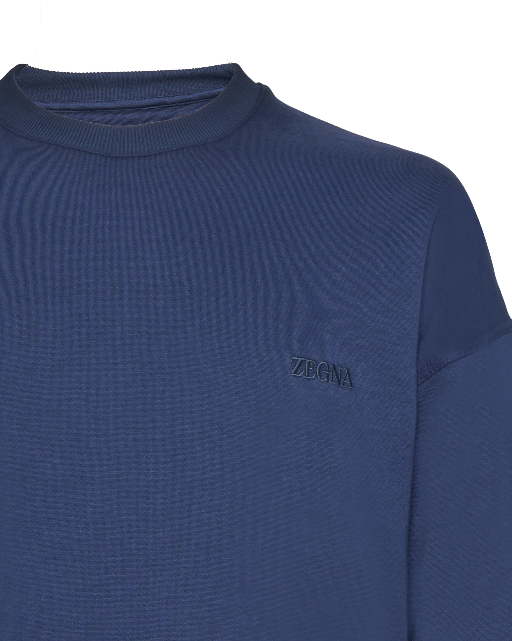 Smooth-Finish Deep Blue Sweatshirt With Ribbed Neckline