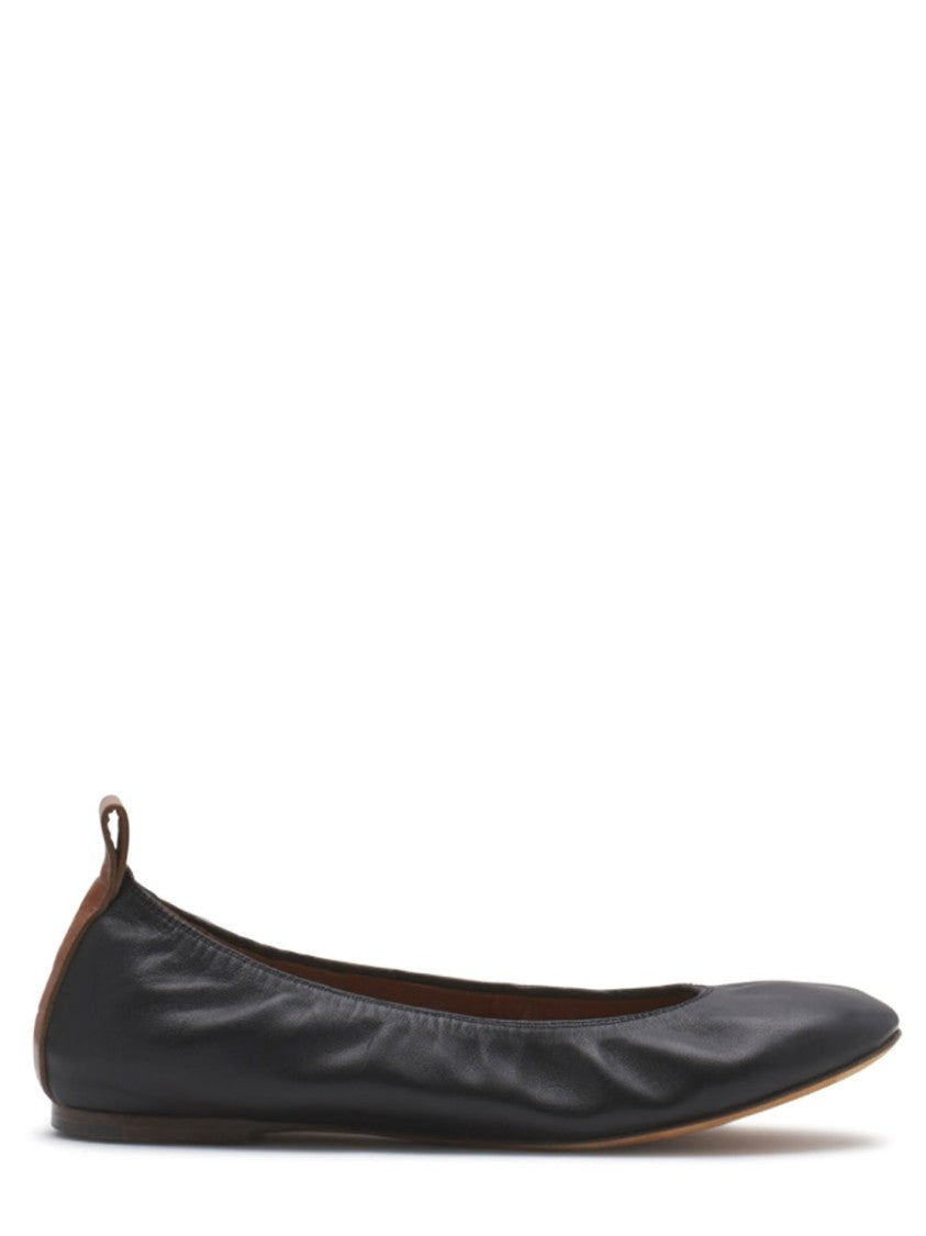 Gathered Design Leather Ballerina Flats