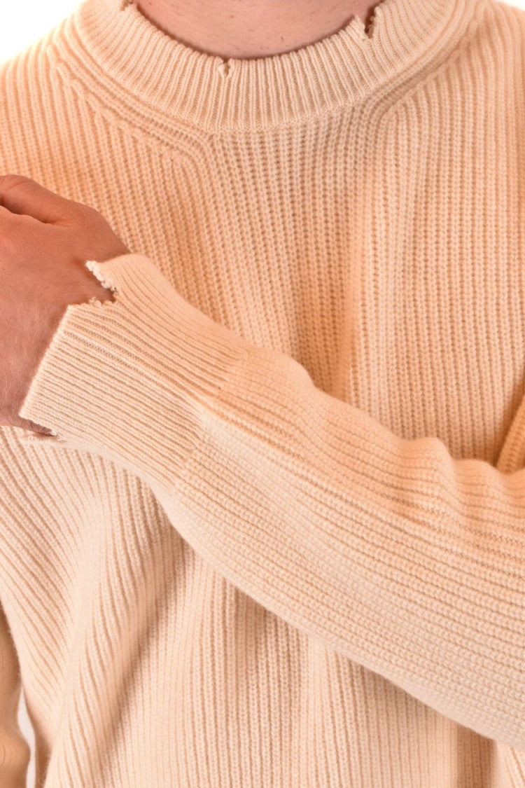 Milk-Colored Merino And Cashmere Knit Sweater