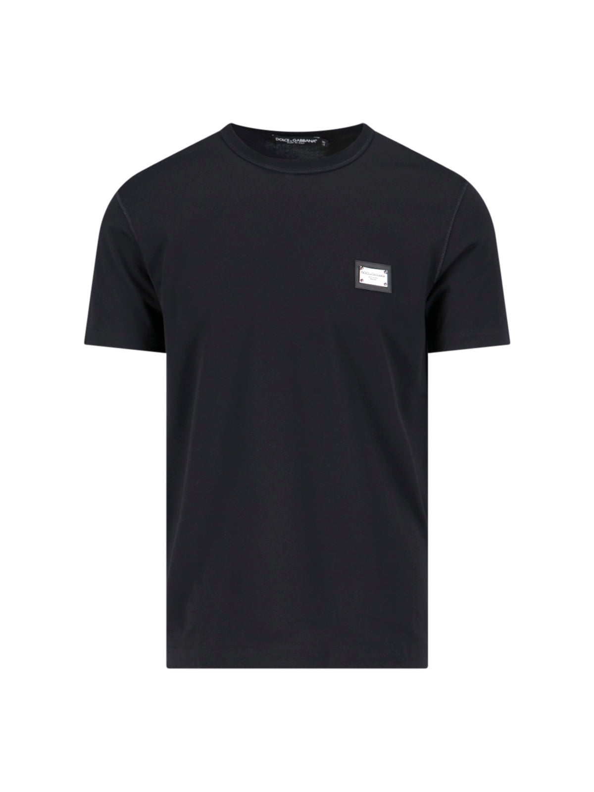 Black Cotton Jersey T-Shirt with Silver-Plated Logo